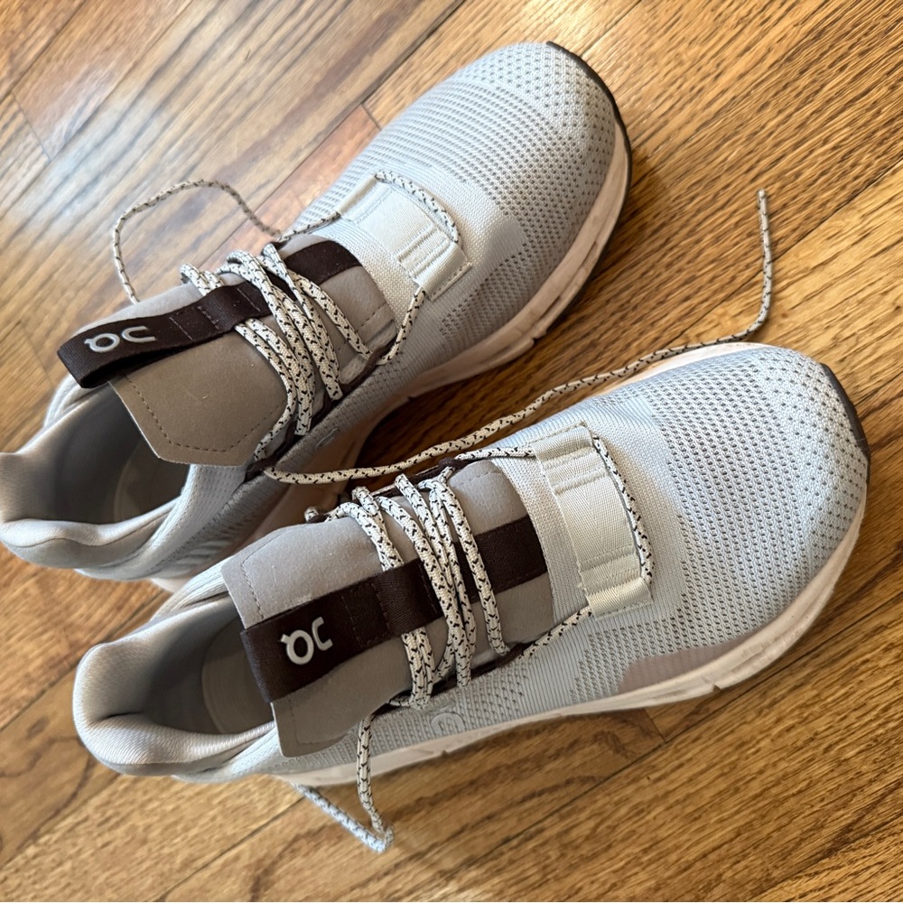 On Running White and Brown Sneakers